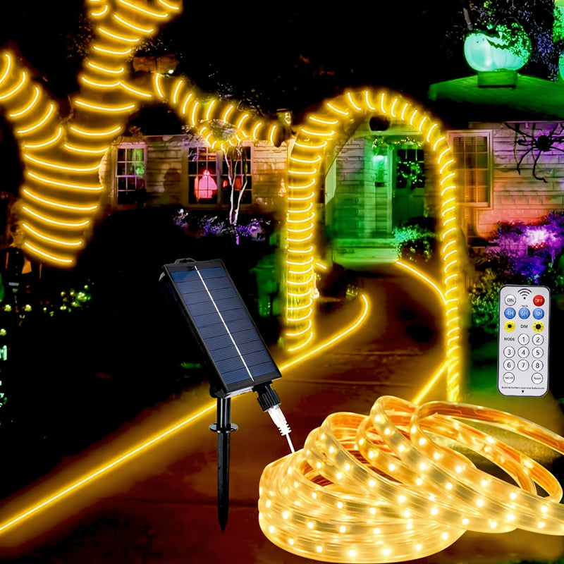 1 pieza de Tira LED con Energía Solar para Uso Exterior, Cinturón Luminoso Solar, Luces Solares en Cuerda LED IP44 Adecuadas para Decoración de Jardín, Pabellón, Balcón y Cubierta de Piscina
