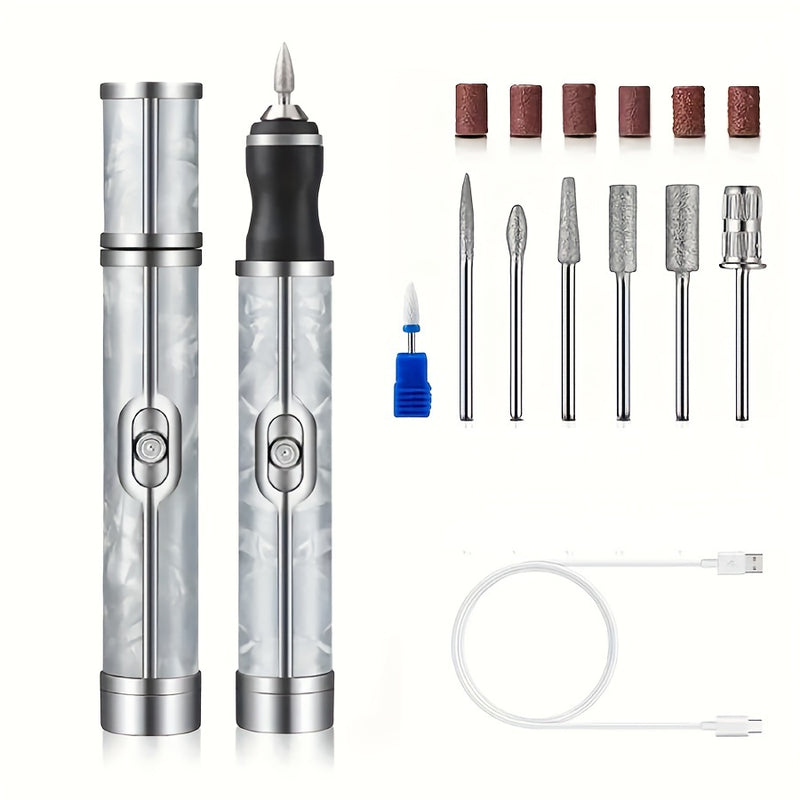 Polidor de uñas eléctrico - 12 piezas, juego de taladro de uñas, lima de uñas gruesa multifuncional, carga tipo C, batería de 180 mAh, polidor de uñas eléctrico de 4 velocidades para principiantes y profesionales, herramienta de desbridado y modelado de