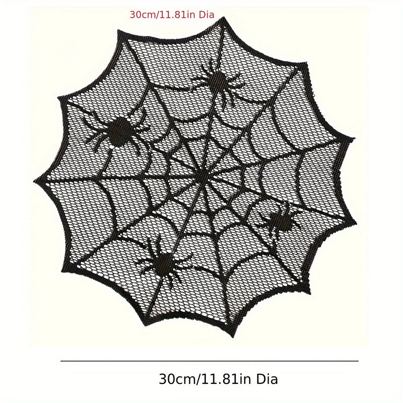 Cojines de red de araña para bebidas - 1 pieza, 2 piezas o 4 piezas, diseño de red de poliéster negro con acordes rojos, perfecto para decoraciones de fiestas de Halloween y uso doméstico, vajilla espeluznante | Decoración de patrón de red | Bebida durad