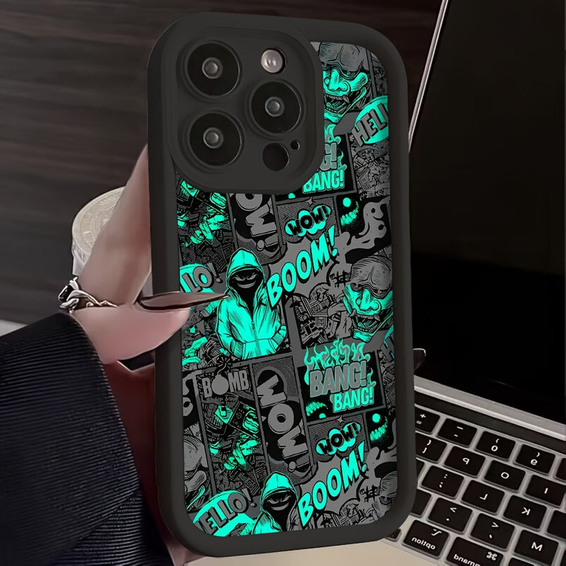 Funda de teléfono cómica de grafiti oscuro compatible con Iphone 16, 15, 14, 13, 12, 11 Pro Max, Mini, XR, XS, X, 7, 8 Plus, con un respaldo de TPU suave para protección contra caídas.