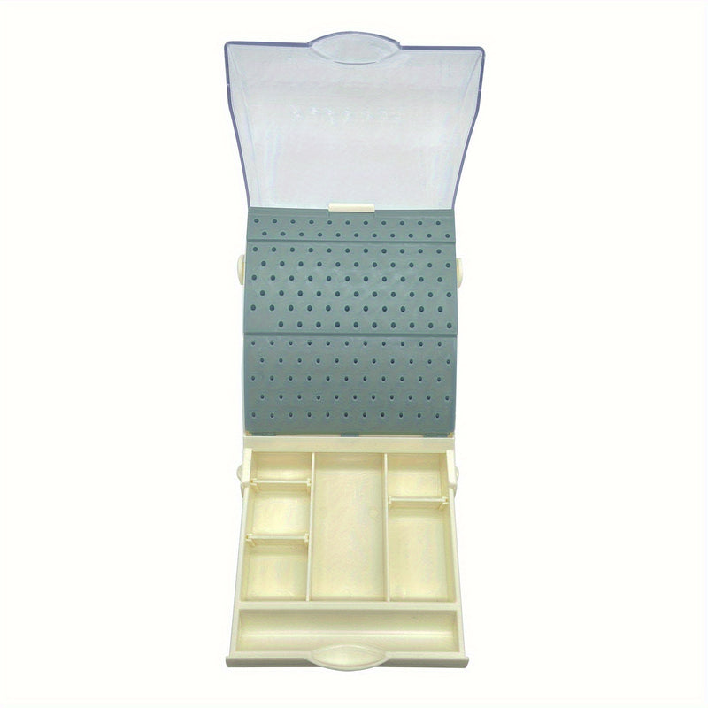 Organizador de Colocación para Brocas de Plástico con 142 Agujeros - Estuche Esterilizable Autoclavable con Cierre Seguro, Porta Desinfectante Duradero para Fresas Dentales, Manos y Pies, Cajón Extraíble & Diseño Transparente, Dispensador de Sanitizante
