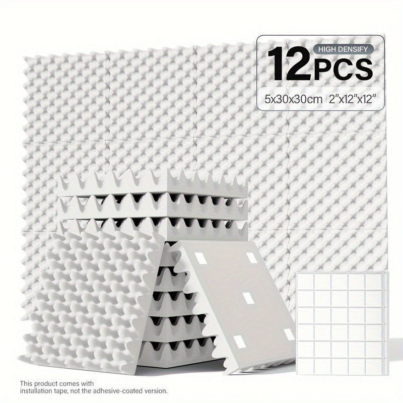 12 piezas - 12x12x1,18/12x12x2 pulgadas Caja de huevos Estudio de música Acústica Paneles de espuma aislante, Paneles de absorción de sonido aerodinámicos, Paneles de absorción de sonido de bajo rápido, Paneles de pared aislantes de alta densidad para pa