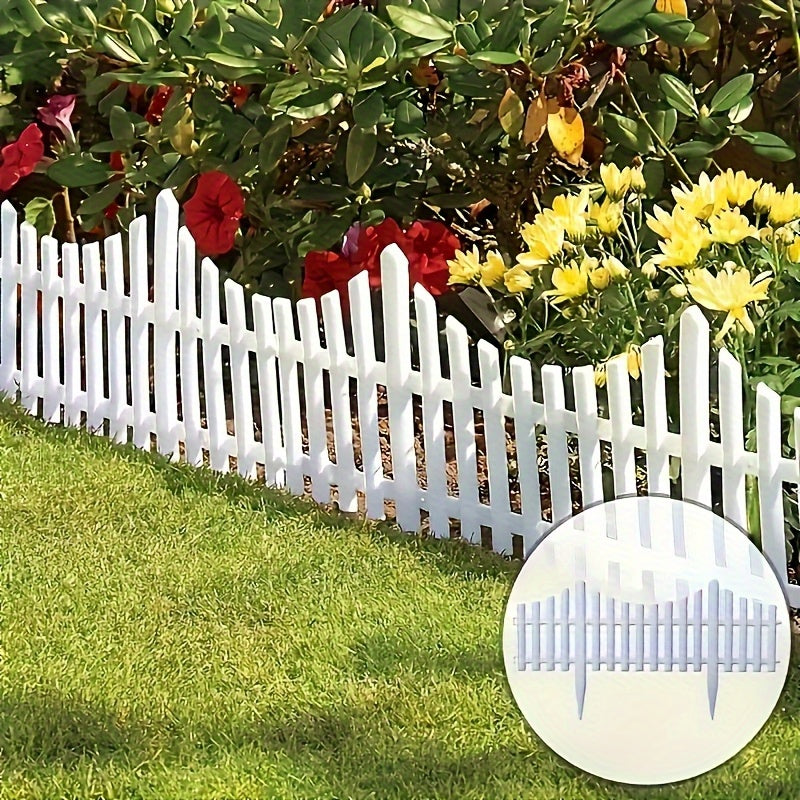 12 piezas de valla de jardín de plástico blanco - Borde duradero para césped y macetas, ensamblaje fácil, diseño resistente al tiempo, uso duradero, valla de piquete clásica para decoración de paisajes al aire libre, valla de borde de jardín | Diseño de