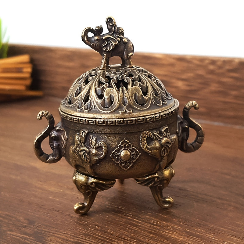 Quemador de Incienso de Aleación con Forma de Elefante de Tres Patas - Estilo Clásico, Adecuado para la Adoración Budista, Aromaterapia en la Sala de Té del Hogar, Decoración de Escritorio - Idea de Regalo Única para el Día de San Valentín