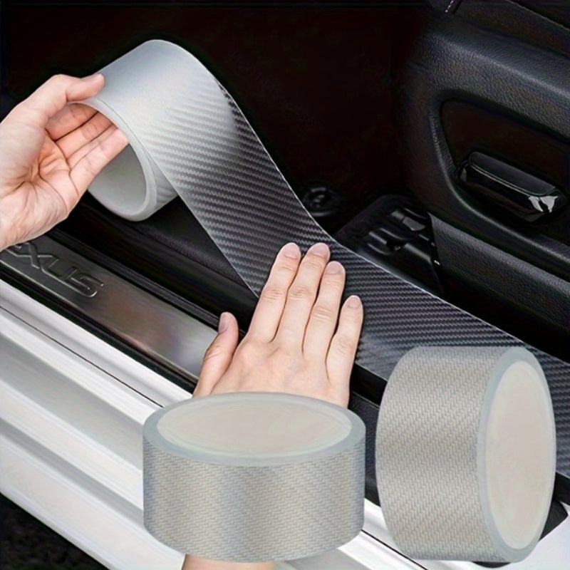 2 Rulos de Protector de Borde de Puerta, Estilo Fibra de Carbono Transparente, Cinta Adhesiva Anti-Colisión, Material EVA, Adecuado para Varios Modelos de Vehículos, Protección de Borde de Entrada de Puerta