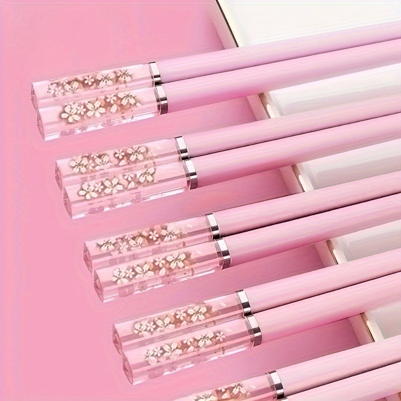 1/ 5 Pares De Palillos De Aleación Rosa Con Cereza Ámbar, Reutilizables Para Comidas En Casa, Vajilla De Estilo Chino Y Coreano, Comida Rápida, Fideos, Palillos De Sushi, Palillos De Ramen