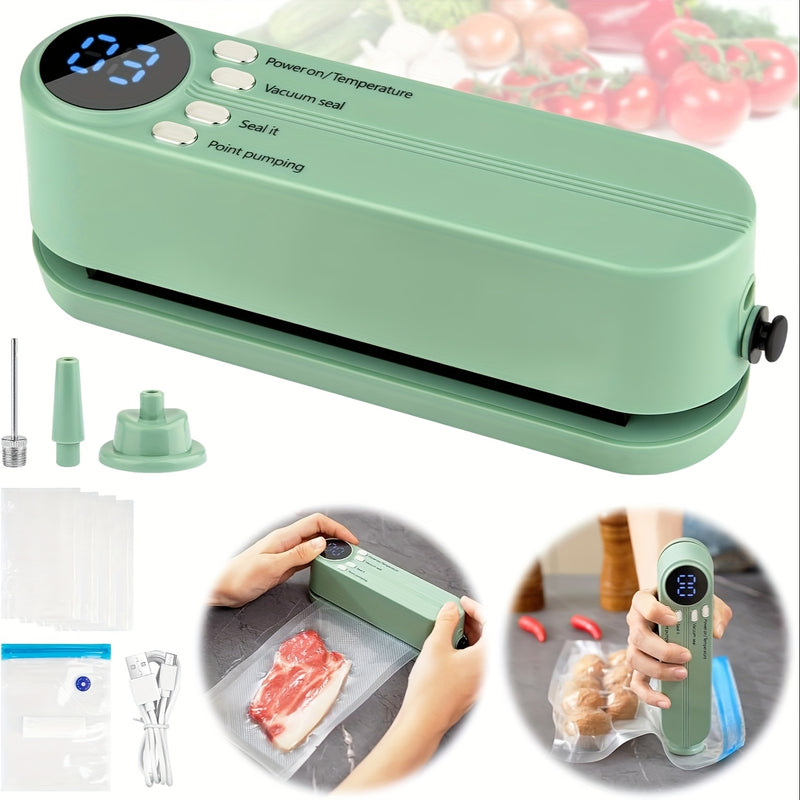 Sellador de vacío recargable por USB, batería de 1200 mAh, sellador de vacío multifuncional para el hogar y el exterior, inflable, diseño que ahorra espacio, adecuado para la frescura de los alimentos, snacks, carne, frutas, verduras - Voltaje de funcion