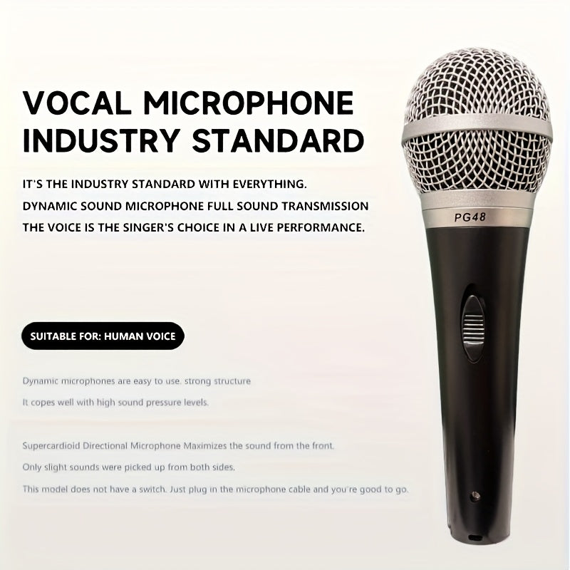 Micrófono de mano X-Duonic PG48 con cable - Alta calidad, duradero, con clip, ideal para KTV, canto y karaoke, fácil de usar, no necesita batería, accesorio de karaoke | Micrófono de sonido dinámico | Micrófono duradero