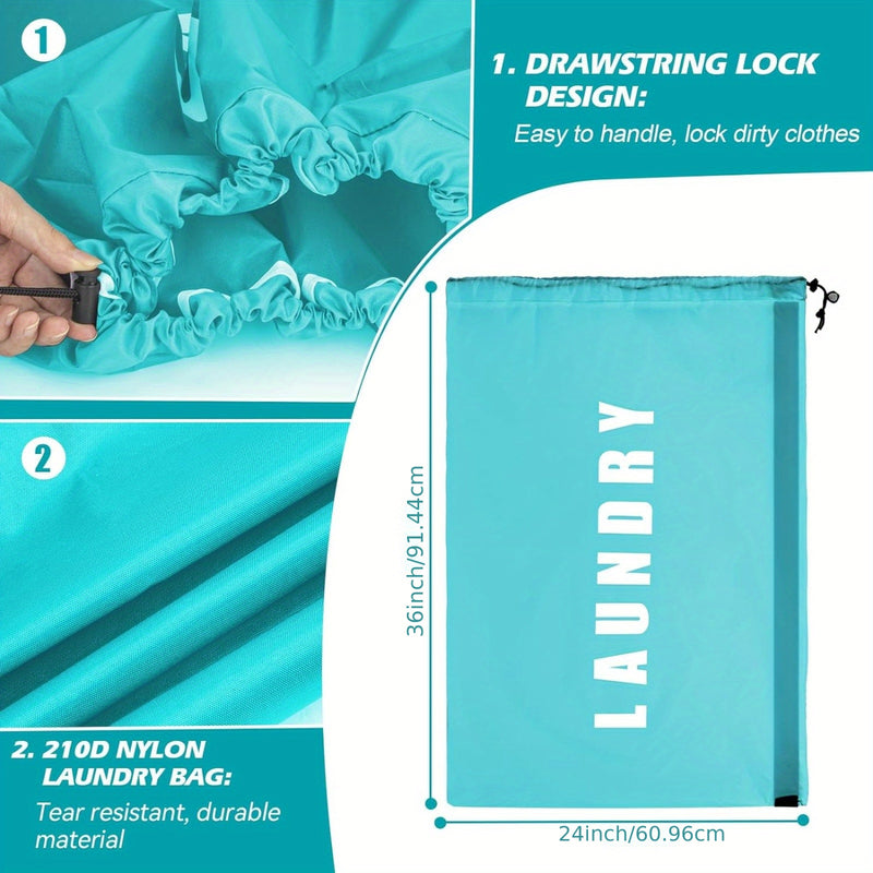 1 Paquete De 2 Piezas, Bolsas De Lavandería Grandes Con Cordón Para Viajes Y Hogar, 24" X 36", Duraderas, Espaciosas, Forma Ovalada Ideal Para La Organización De La Ropa