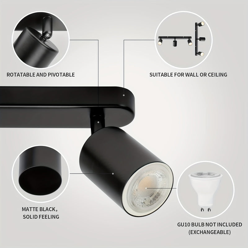 1pc Luz de techo LED con 3 Bombillas, foco giratorio para techo GU10, barra de focos de techo moderna para cocina, dormitorio y sala (Bombilla no incluida)