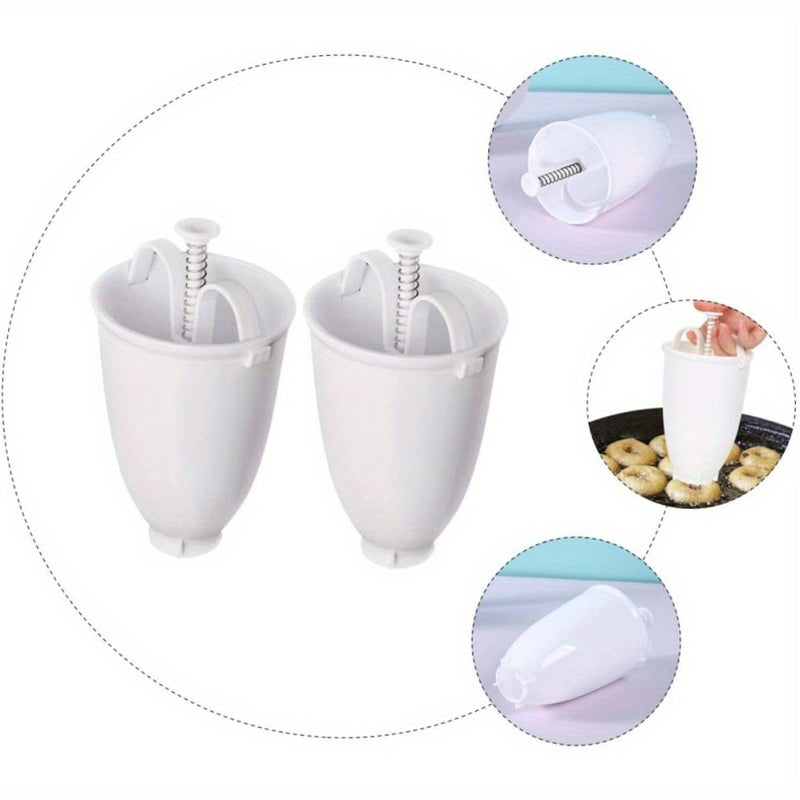 Fabricante de donas fácil de usar - Molde de donas mini blanco ABS con mango con resorte, perfecto para hornear en casa, suministros para hornear donas.