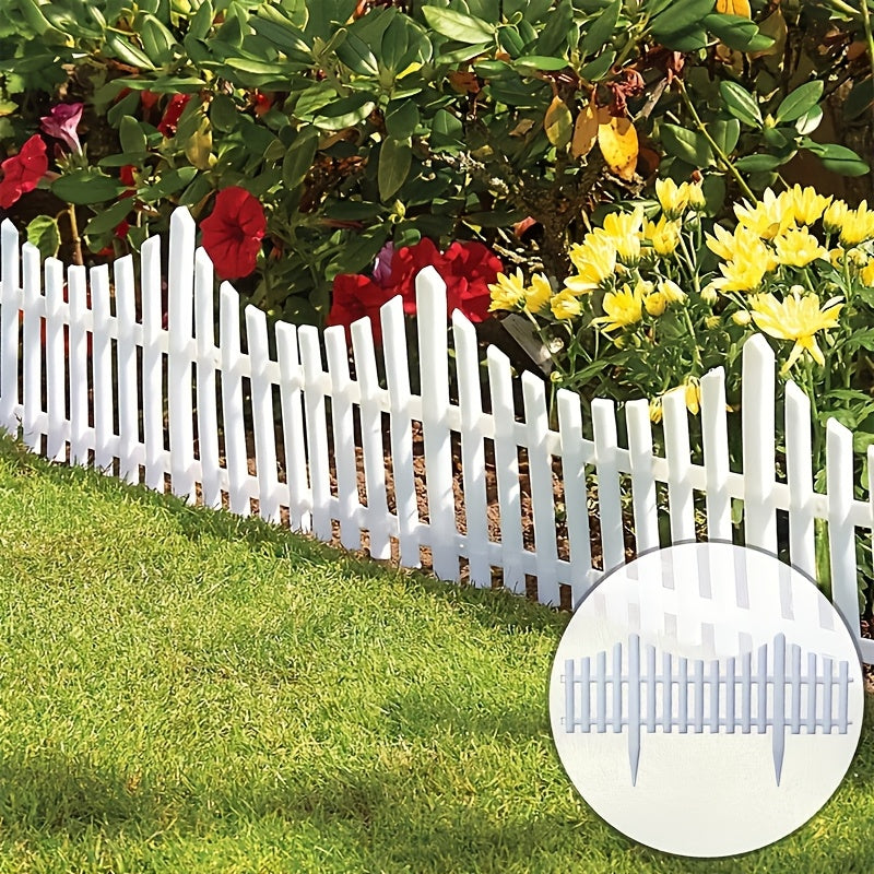 8 piezas de valla de jardín blanca duradera de plástico - 96 pulgadas (243,84 cm) de estacas de borde de paisaje para césped, camas de flores y decoración de jardín, valla de patio al aire libre, frontera de plantas, decoración de otoño, valla de jardín