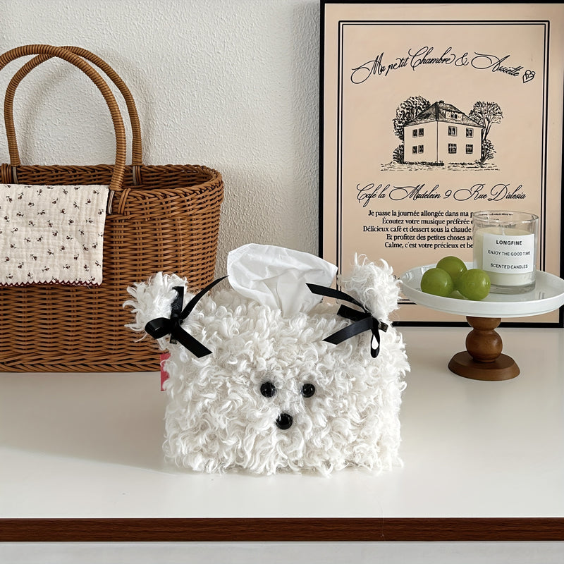 Cubre de caja de pañuelos de perro perrito de peluche, dispensador de servilletas creativo cuadrado, estuche de papel decorativo para mesa para hogar, sala de estar, dormitorio - Otro material de decoraciones de Halloween, Navidad