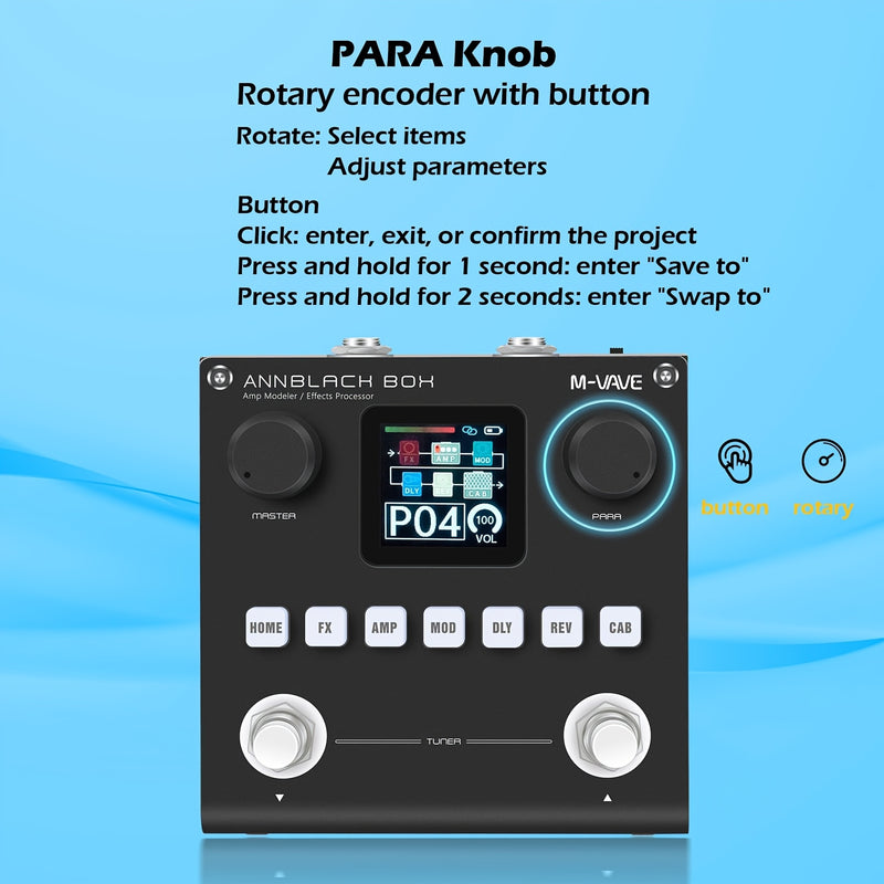 ANNBLACK BOX Procesador de Pedales para Guitarra y Bajo - 80 Preestablecidos + 6 Módulos Personalizables, Grabación Inalámbrica/OTG, Tiempo de Ejecución de 10H, 20 IR Cab SIM, Alimentado por USB/Batería, Equipo de Estudio de Grabación, Unidad de Efectos