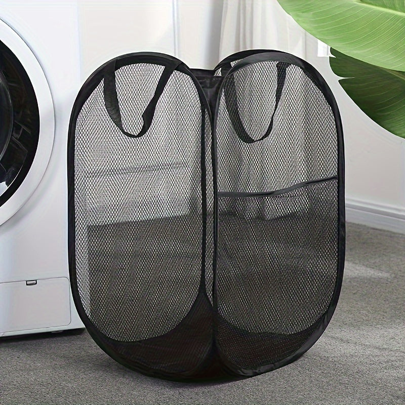 Cesto de lavandería de malla elegante y resistente con asa - Ideal para dormitorios, viajes y baños - Cesta de almacenamiento de ropa sucia de poliéster, cesta de almacenamiento plegable
