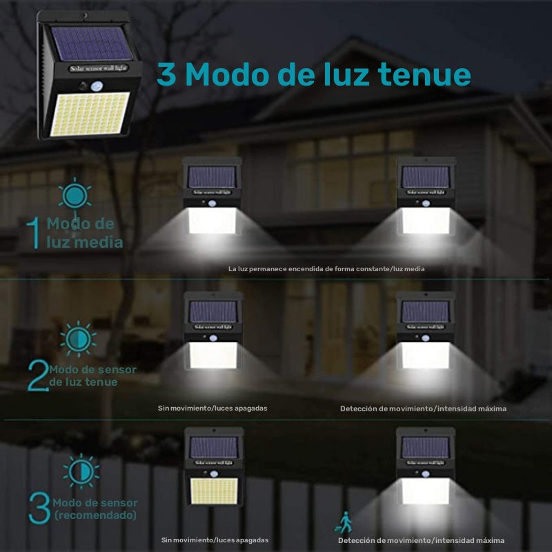 Lámpara solar de pared con 30 LED, sensor de movimiento para exteriores con detección automática infrarroja, ideal para jardín, patio, cerca y garaje