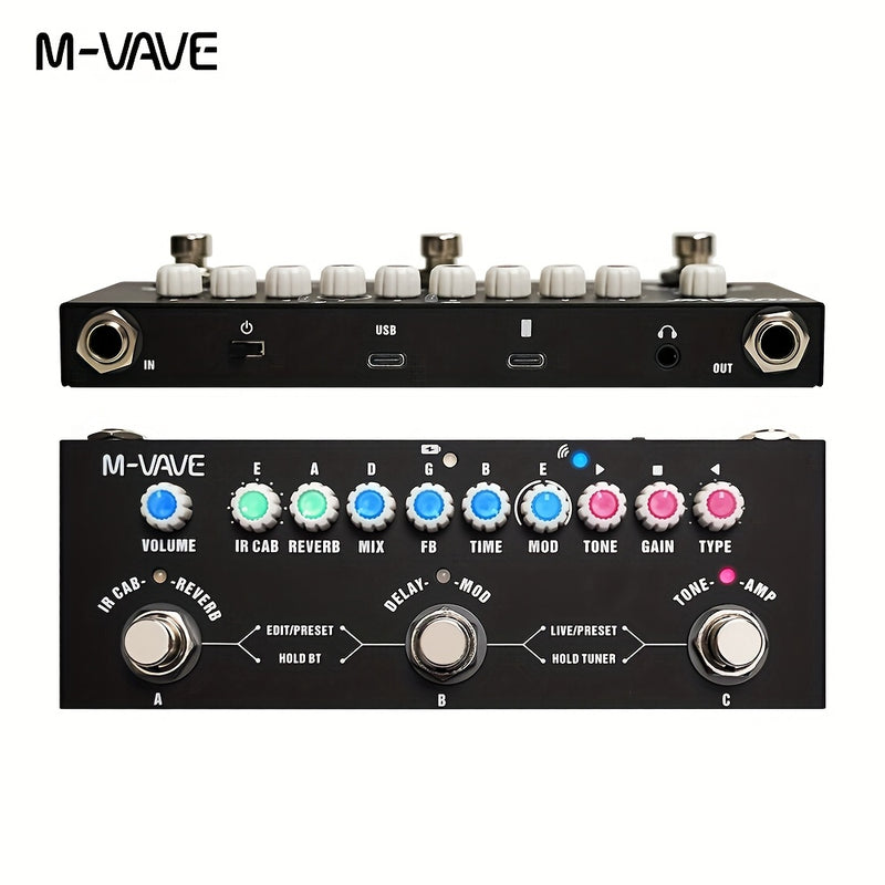 Pedal M-VAVE CUBE-BABY Guitarra Multi-Efectos - Pedalboard Compacto con Simulador de Amplificador Integrado y Gabinetes, sin varillas 5.0, Efectos Delay/Reverb/Distortion/Overdrive, Batería de Polímero de Litio, USB/Alimentación por USB - Ideal para Uso