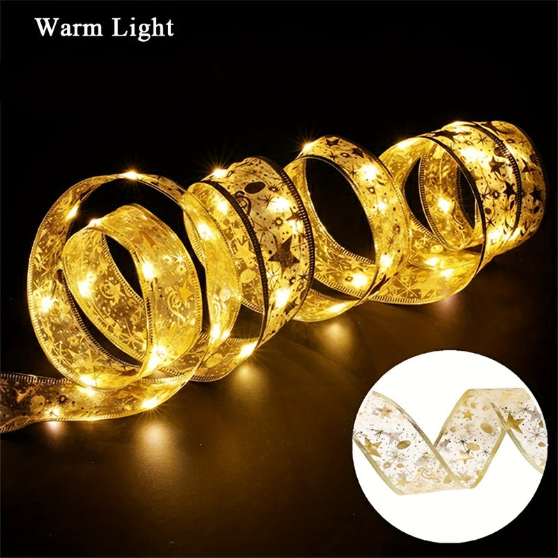 1pc Luminaria de árbol de Navidad de cinta de hada LED - Cinta de PVC operada por batería con luces LED blancas cálidas para decoraciones de fiesta, boda, festividades (No se incluyen baterías)