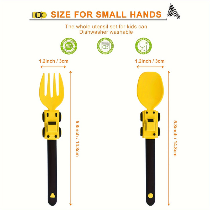 Juego de Tenedor y Cuchara de Personajes de Dibujos Animados para Niños - Duradero, Construcción de Material PP Libre de BPA, Color Amarillo, Fácil de Limpiar, Perfecto para la Comida, Viajes y Actividades al Aire Libre