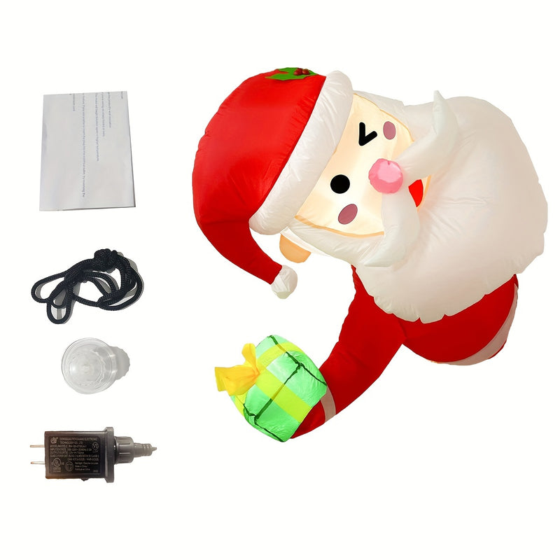 Decoración Inflable de Santa Claus Juguetón para Ventana - Adorno Navideño para Jardín Exterior, Enchufe de 110V, Nylon, Decoraciones Navideñas Inflables