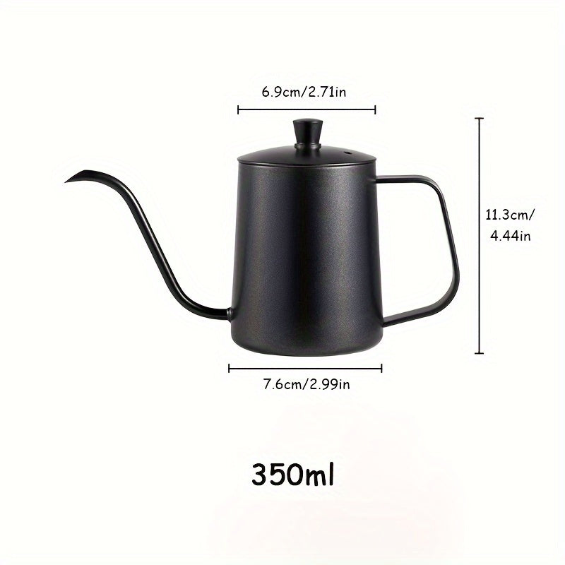 Tetera de café de pico de ganso negro de acero inoxidable para vertido de café con recubrimiento de Teflón y tapa - Tetera de goteo para barista en casa