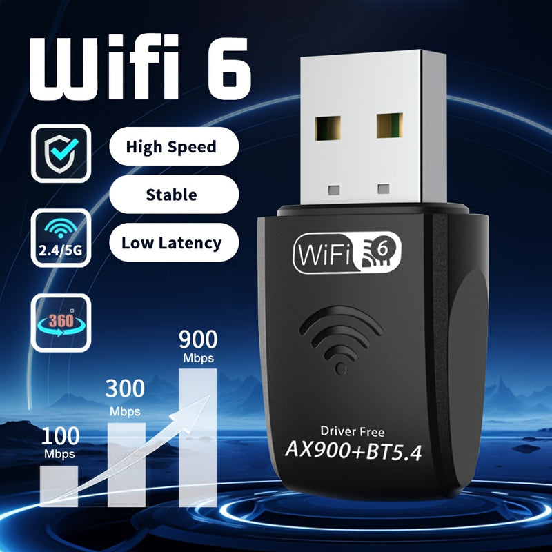 Adaptador de red WiFi AX900m de doble banda 2.4G/5G, USB inalámbrico 5.0, configuración sin herramientas para PC/Mac, antena doble, modo alimentado por USB, Wi-Fi 2.0