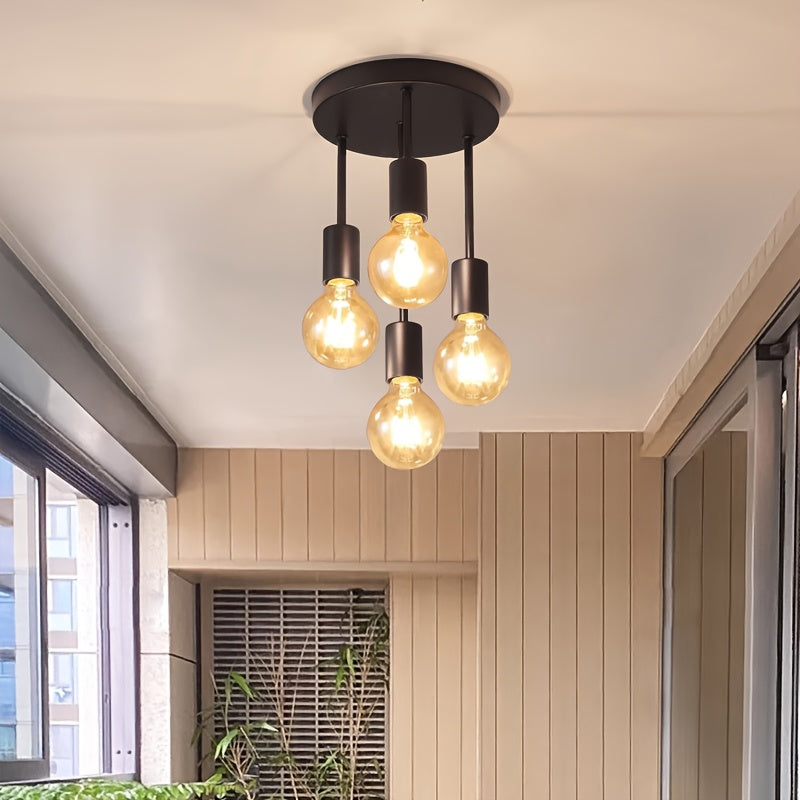 Lámpara de Araña Moderna de 4 Luces con Base E27 - Hierro Fundido, Montaje Semi-Encajonado para Dormitorio, Cocina, Comedor, Pasillo, Balcón - Acabado Pintado Elegante (Bombilla No Incluida)