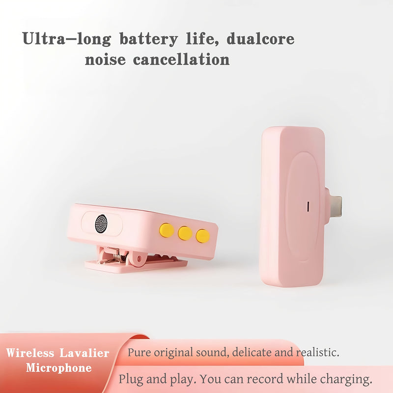 Sistema de micrófono inalámbrico profesional 2.4GHz, con una duración ultra-larga de 14 horas (batería de polímero de litio de 160mAh), DSP de estudio y reducción de ruido ENC, diseño clip-on plug and play, silencio instantáneo y grabación de 1 toque, pu