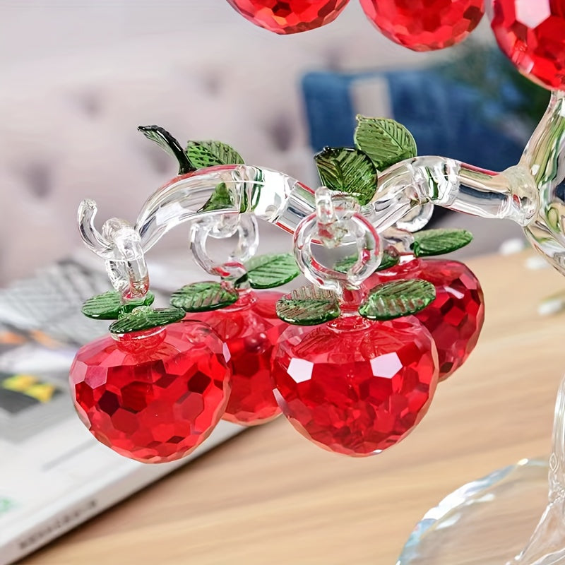 Elegante decoración de árbol de manzana de cristal - Adorno de vidrio rojo y transparente con hojas doradas, perfecto para oficina, sala de estar o mostrador de entrada, decoración de manzana.