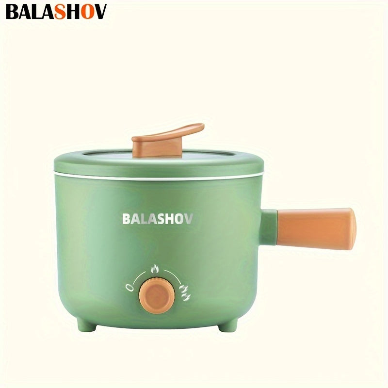 BALASHOV 1.6L Olla Eléctrica Antiadherente con Rejilla de Vapor, Cocinero de Ramen Portátil y Rápido, Ajuste de Potencia, Sartén Antiadherente para Saltear, con Conector US, Alimentación de 110V-130V, para Cocinar Pasta, Fideos, Bistec, Habitación de Res