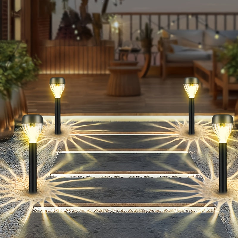 10pcs Luces Solares Exteriores LED para Caminos con Patrón de Cascada Elíptica, Superficie Pulida ABS, Encendido/Apagado Automático - Luces Duraderas para Jardín, Césped, Patio y Senderos - Iluminación Solar para Paisajes, Luces Solares para Exteriores