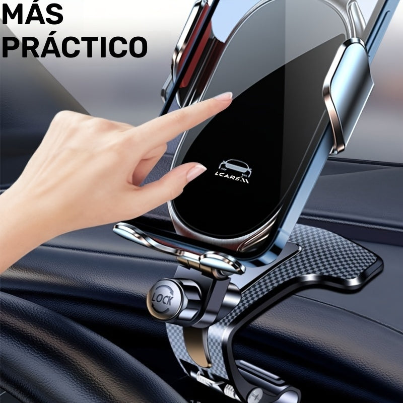 Soporte para Teléfono de Coche Plateado Premium - Montaje en el Tablero, Rotación Multiángulo, Sujeción Fuerte, Compatible con Varios Modelos, Operación Fácil con Una Mano, Seguro para el Dispositivo e Interior, Ideal para Todos los Conductores