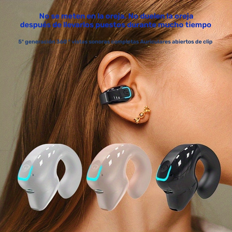 Auriculares inalámbricos con clip de larga duración, control universal de teléfono y cancelación de ruido de voz - Ideales para ejercicio y compatibles con todos los teléfonos inteligentes, diseño de clip seguro, llamadas, videos y reproducción de música