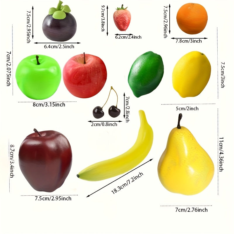 Juego de Decoración de Frutas Falsas de 11 Piezas - Modelos Realistas de Espuma de Fresa, Mango y Plátano para Fotografía de Alimentos & Exhibición en Mesa Navideña