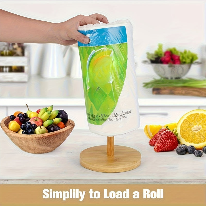1pc Porta Pañuelos Simple - Dispensador de Madera Independiente para Cocina y Baño, Soporte Redondo para Encimera, Barra de 9.6 Pulgadas de Altura, Base de 3 Pulgadas de Diámetro, Instalación Autoadhesiva