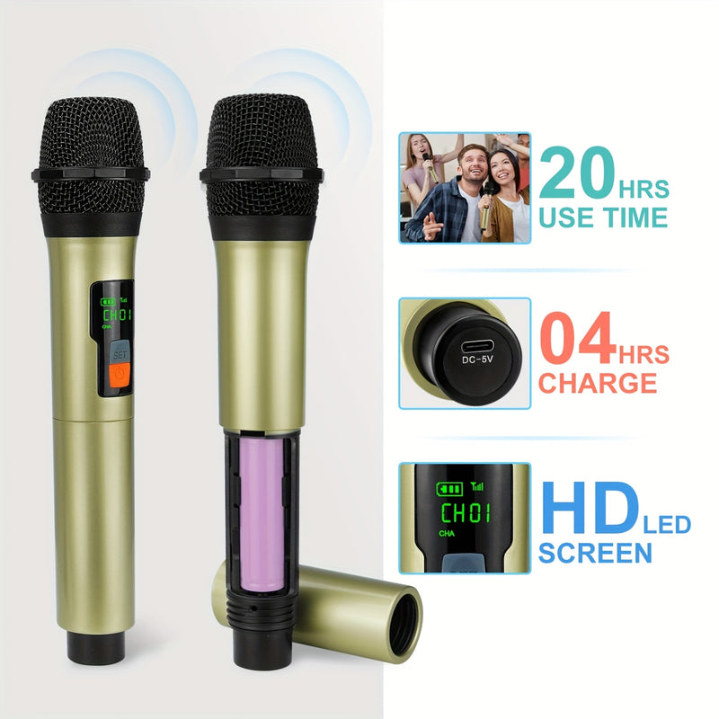 Micrófono sin varillas Recargable, Sistema de Micrófonos Portátiles Dinámicos con Botón de Silencio de Eco para Canto en Karaoke y Fiestas de Iglesia, Salida de 1/4'',