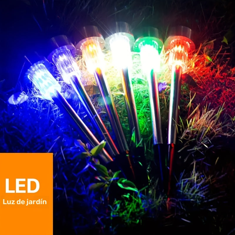 10 luces LED solares, luces solares para exteriores de acero inoxidable, luces decorativas solares para jardín, ideales para patio, césped, camino, terraza, entrada y jardín, fiestas, decoración de pasillos en jardín, luces decorativas navideñas. La mejo