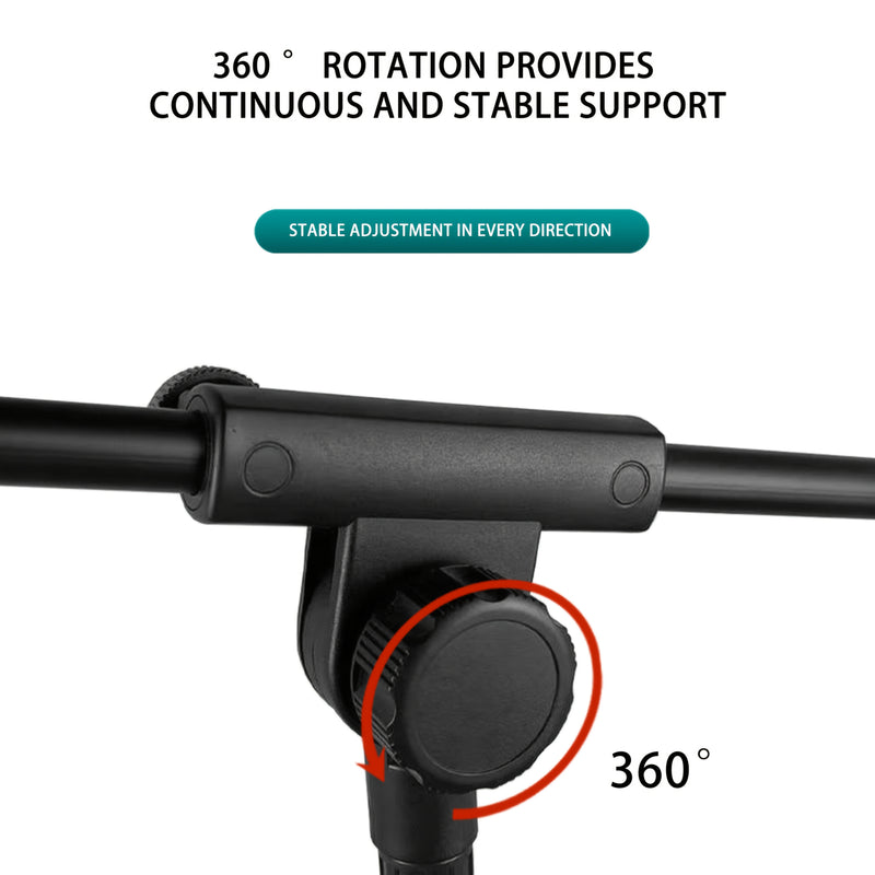 Soporte de Micrófono Trípode Resistente con Brazo Ajustable - Soporte Profesional para Estudio y Directos, Construcción Inclinada en Tubo, Base Horizontal para Suelo - Compatible con Clip de Micrófono para Grabación en Casa, Podcasting, Bodas, Conciertos