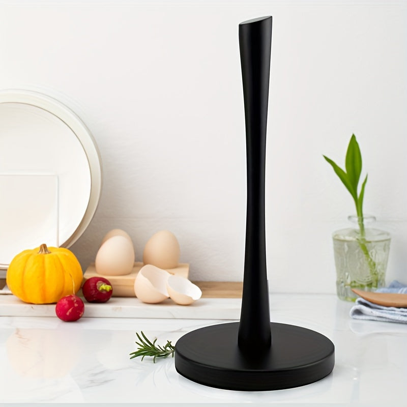 Soporte de Papel de Cocina de Acero Inoxidable - Elegante Soporte de Encimera con Almacenamiento de Película Adhesiva, Instalación Sin Taladro, Negro/Plateado
