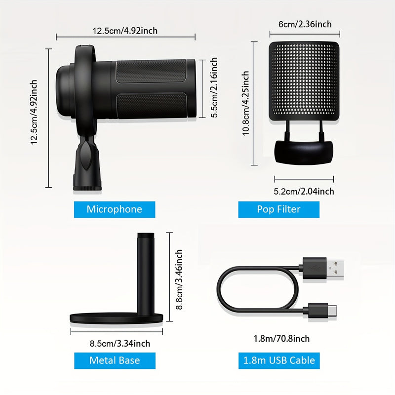 Micrófono de condensador profesional de estudio USB, micrófono para juegos de PC, micrófono para PS4/PS5/Mac/teléfono, iluminación RGB brillante, grabación, transmisión, juegos, canto, micrófono ME6S