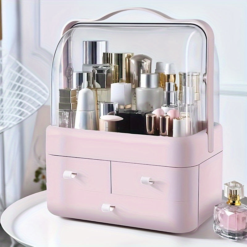 1pc Organizador de cosméticos de gran capacidad, caja de almacenamiento de maquillaje de plástico con cajones de doble apertura, vitrina para mostrador de baño, tocador, dormitorio