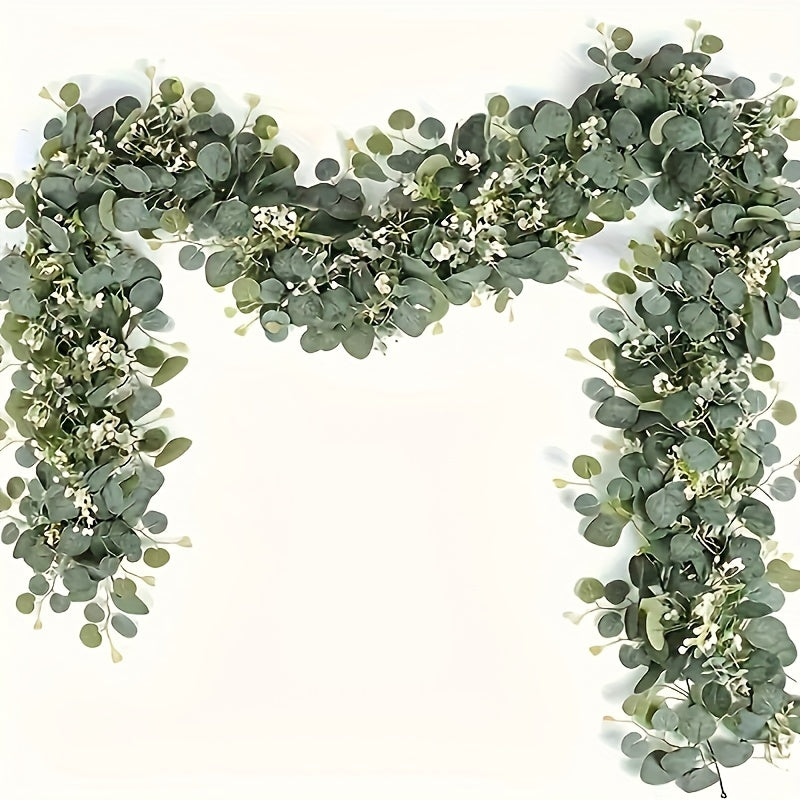 Guirnalda artificial de eucalipto - 1 pieza de vid de vegetación artificial para decoración de bodas, hogar y jardín - Planta colgante versátil para mesa, pared y decoración de fiestas - Material plástico, no requiere electricidad ni plumas