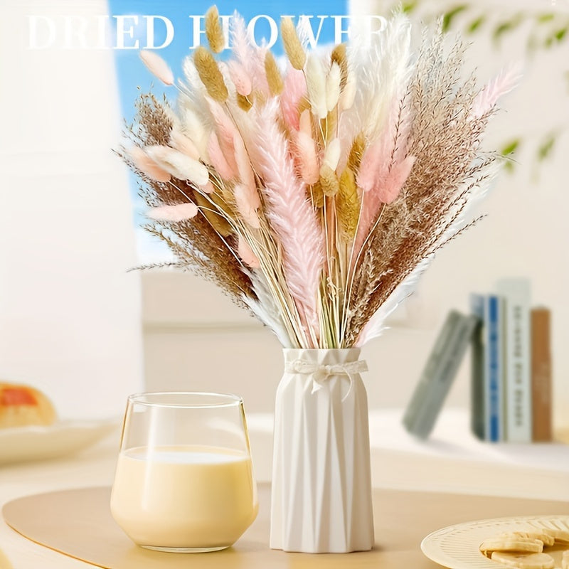 92 piezas de pasto pampas bohemio con colitas de conejo rosadas y mezcla de cañas - Flores artificiales para bodas, decoración del hogar y jardín, adornos colgantes de ratán, perfectas para primavera, Pascua, cosecha de otoño y bodas boho, decoración est