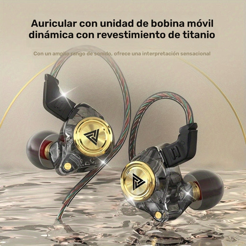 Auriculares internos QKZ AK3 FiLe de alta fidelidad, audífonos con cable y micrófono, cancelación de ruido con subwoofer, para gaming y música, plástico duradero, cable de 120 cm/47.24 pulgadas, diseño en colores vivos
