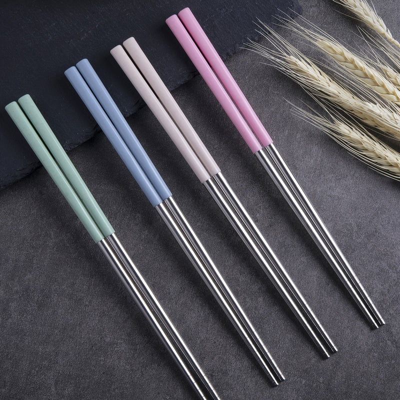 4 pares de palillos de acero inoxidable, palillos antideslizantes reutilizables, aptos para lavavajillas, regalo