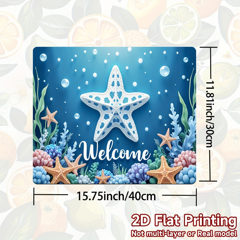 1pc Protector de Encimera con Temática Oceánica - Bienvenido Azul y Criaturas Marinas, Antideslizante para Cocina, Resistente a Rayones - Fácil de Limpiar y Cambiar - Para Estufas de Gas y Eléctricas, Superficies Planas - Decoración Costera Moderna, Mate