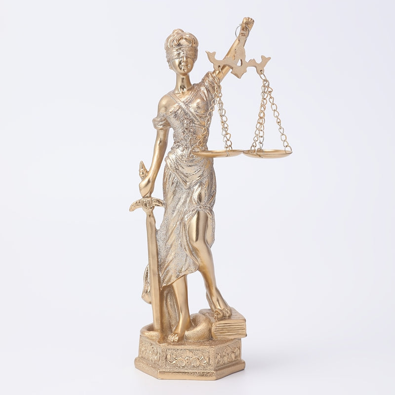 Estatua de resina dorada de la diosa de la justicia - Escultura griega de la ley de 23.98 cm con máscara para los ojos, llamado del cielo y espada, decoración para hogar y oficina, decoración para estantería