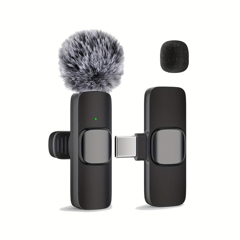 Sistema de micrófono lavalier inalámbrico con clip, omnidireccional, USB-C, grabación de un toque, carga USB, con batería de polímero de litio recargable, para streaming y videoconferencia