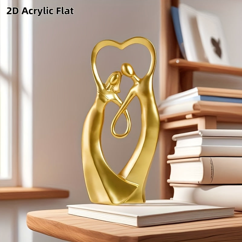 1 pieza, estatua de pareja dorada plana de acrílico, adorno, regalo de boda, decoración del hogar, dormitorio, ideal para enamorados, con base ovalada de acrílico, 2D plana