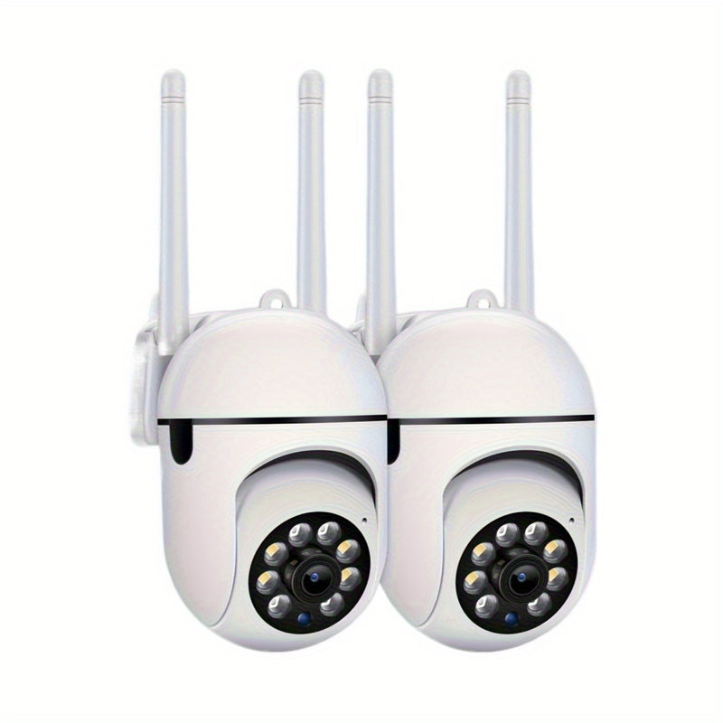 2 cámaras de seguridad de 1080P con visión nocturna Full HD, luces de escena y sirena, audio bidireccional para vigilancia doméstica interior/exterior, pan/tilt/zoom, WiFi habilitado, seguimiento de movimiento - Compatible con Alexa, control inalámbrico,